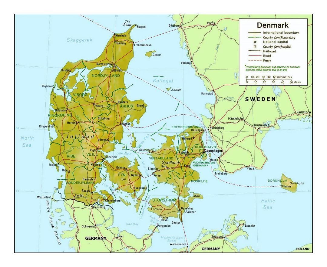 Mapa de dinamarca, copenhaguen