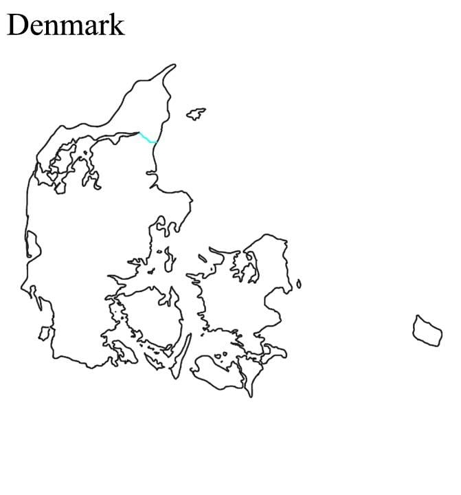 en blanc mapa de dinamarca