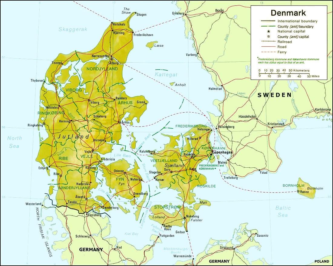 Mapa de dinamarca geografia 