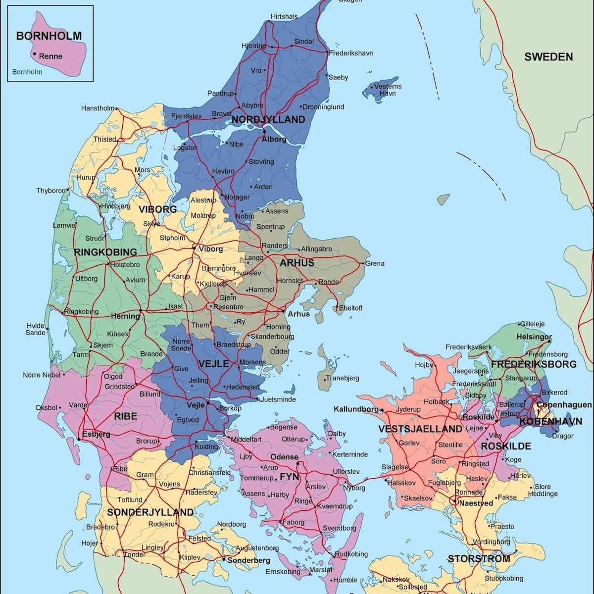 Mapa de dinamarca política 