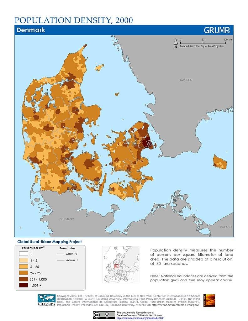 dinamarca densitat de població mapa